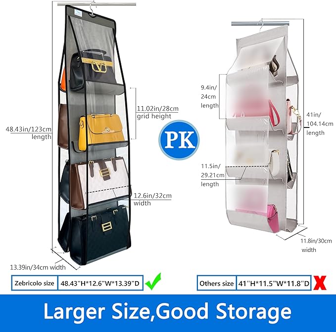 purse organizer,2024 NEW improved Larger, purse organizer for closet, Heavy Duty Hooks, purse storage, Space-Saving Design, andbag organizer, Visibility, closet organizer,1pack-Grey/Black