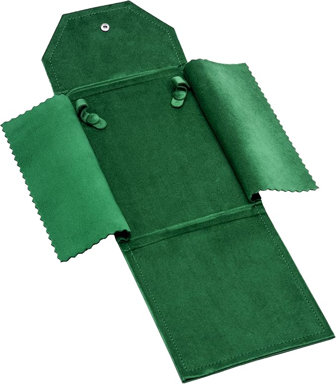 Velvet Necklace Jewelry Travel Folder Storage Display Case (Green)