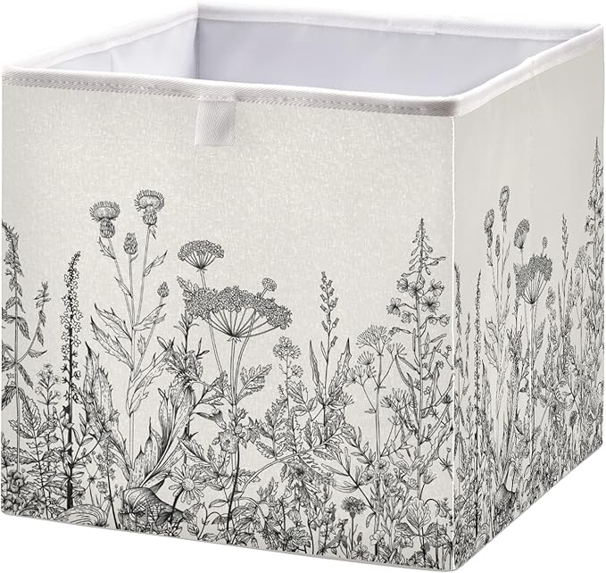 Blueangle Black and White Flowers Cube Storage Bin, 11 x 11 x 11 in, Large Collapsible Organizer Storage Basket for Home Décor