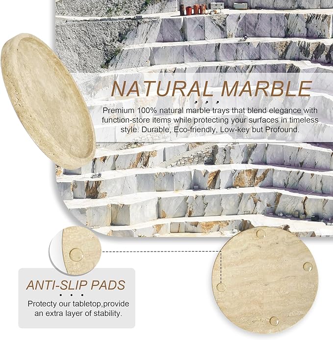 Natural Marble Tray, Round Tray for Bedroom/Bathroom/Kitchen/Vanity Countertop, Jewelry Tray for Rings Earrings Necklace Bracelet Watch, Room Decor Aesthetic