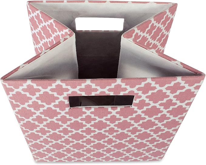 DII Hard Sided Collapsible Fabric Storage Container for Nursery, Offices, & Home Organization, (13x13x13") - Lattice Rose