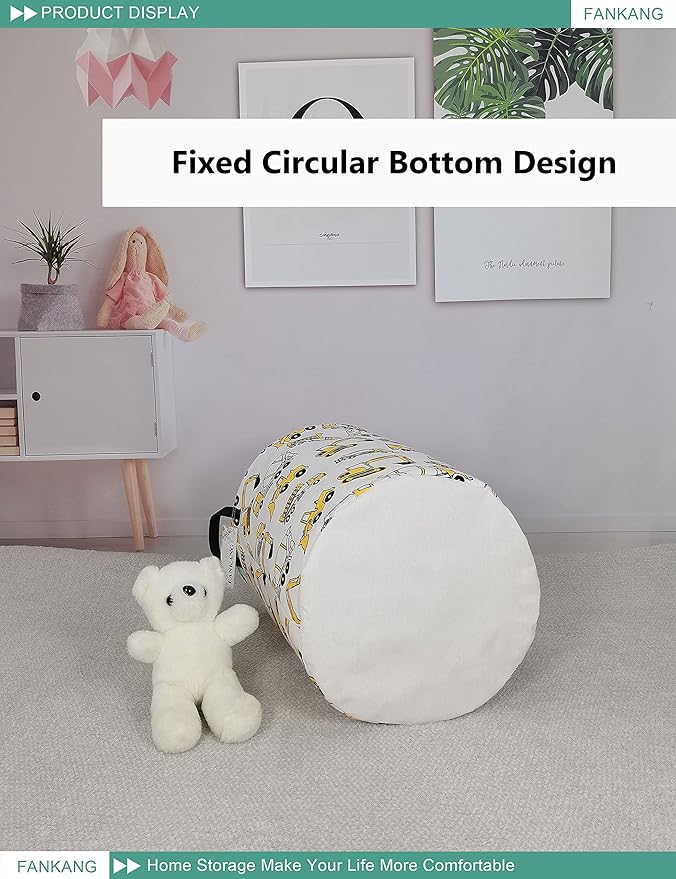 FANKANG Storage Basket, Nursery Hamper Canvas Laundry Basket Foldable with Waterproof PE Coating Large Storage Baskets for Kids Boys and Girls, Office, Bedroom, Clothes,Toysï¼excavatorï¼