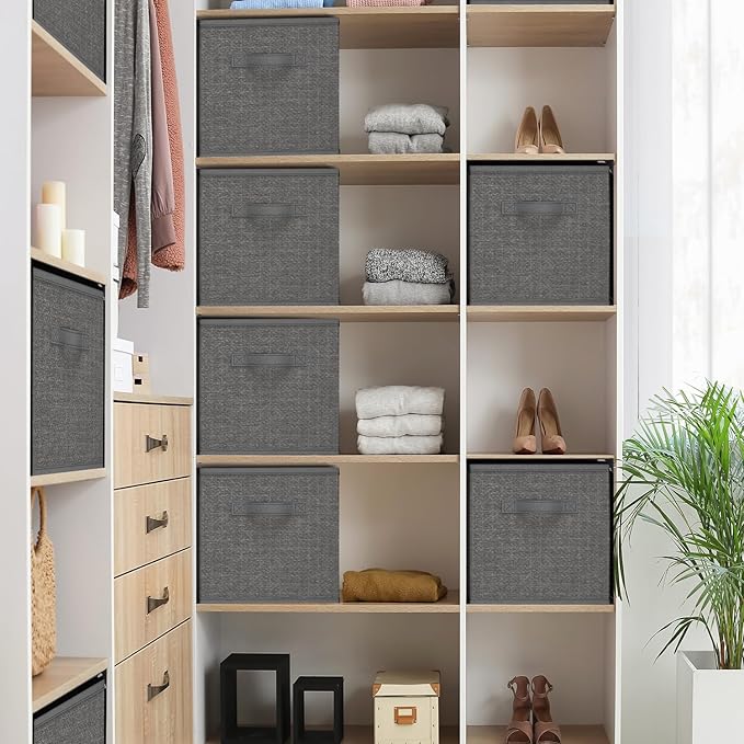 Nestl Foldable 6 Cube Storage Organizer Bins, Fabric Storage Cubes, Grey, 11-Inch