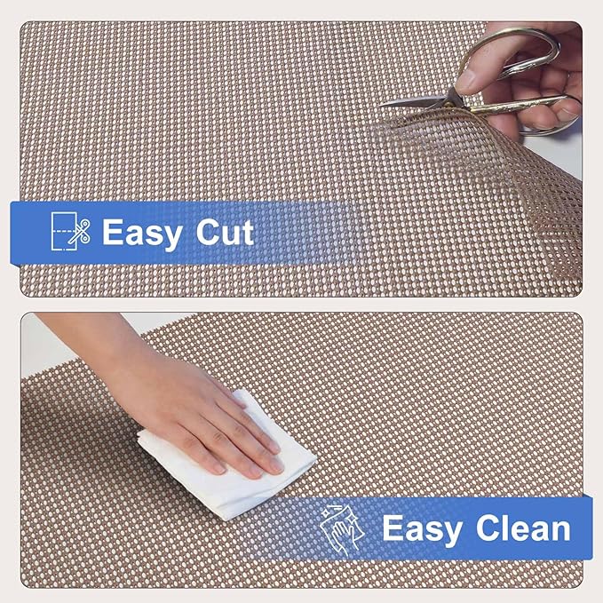 Shelf Liner Non Adhesive Cabinet and Drawer Liner,Upgrade Durable Folded Slip Great Grip Liners for Kitchen Cabinets, Storage, Desks, Dresser, 11.8 in x 9.8 ft, Wheat