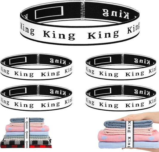 4Pcs Bed Sheet Organizer Bands Sheets Labels for Elastic Bedding Linen Closet Storage Foldable Sheet Set Organizer Sheet Keeper Band(King)