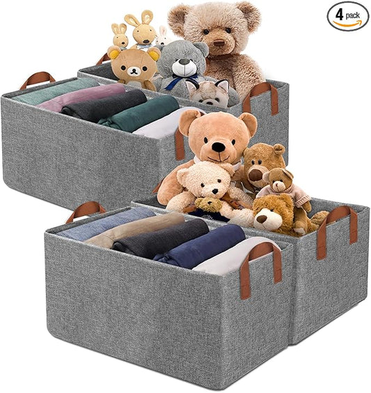 Storage Baskets for Closet with Metal Frame, Fabric Storage Bins for Shelves, Shelf Baskets and Bins with Handles for Clothes Toys Organization, 4-Pack