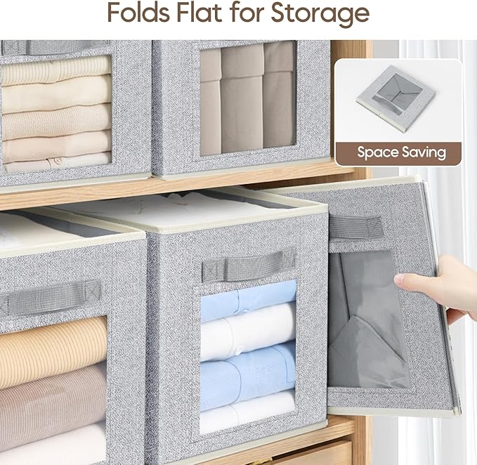 Linen Closet Organizers and Storage - 6 Pack Cube Storage Bins with Handle, Fabric Storage Bins for Shelves, 11 inch Bins for Organization, Cubes Organizer for Home, Blended