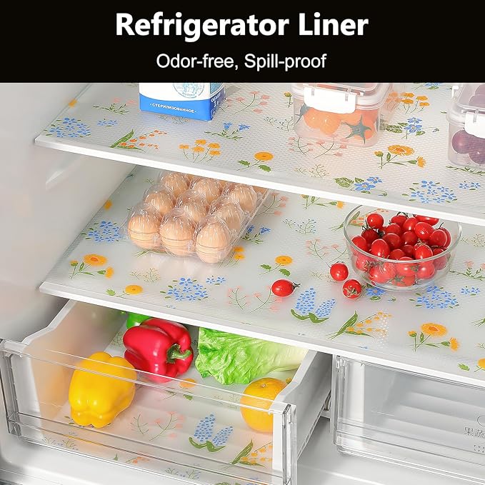INNOLITES Shelf Liners for Kitchen Cabinets Non-Adhesive Drawer Liner with Floral, Waterproof Durable Easy to Clean, for Refrigerator, Shelves (Colorful Floral, 17.5" x 360")