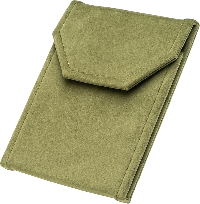 Velvet Necklace Jewelry Travel Folder Storage Display Case (Olive Green)