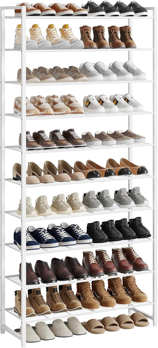 Shoe Rack for Closet, Metal Shoe Organizer, 10 Tier Garage Shoe Rack Max Holds 50 Pairs,Shoe Storage Shelf,Entryway,White