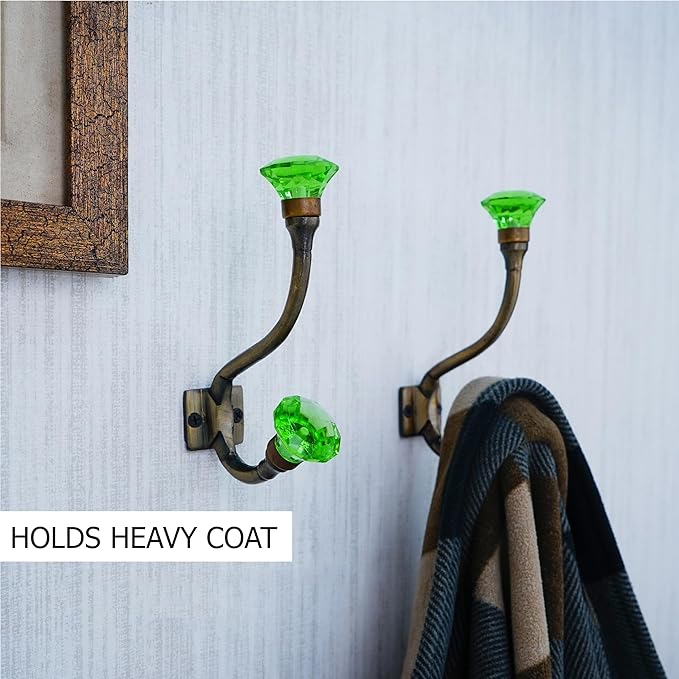Indian Shelf 6 Pieces Glass Heavy Duty Decorative Double Wall Hooks for Hanging Coats, Jackets, Leash, Hat, Towel, Backpack, Purse, Handbag for Restroom Decors :Multicolor