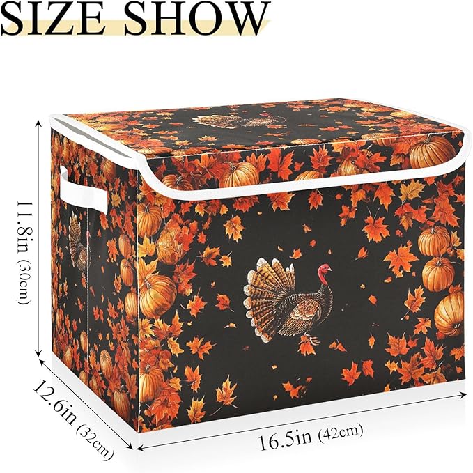 Collapsible Storage Bins with Lids Decorative Fabric Storage Cubes Closet Organizer and Storage Basket Boxes Containers for Clothes Box Chest Nursery Folding Rectangle Orange Maple Leaves Tha