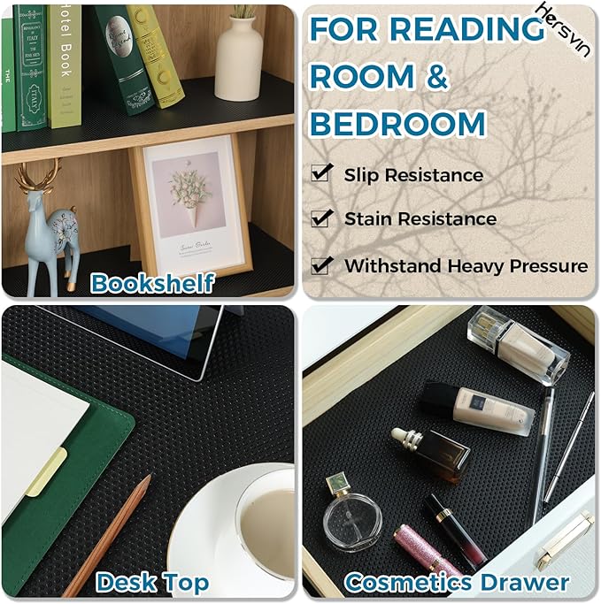 Hersvin Shelf Liners, 20 in x 20 ft Kitchen Drawer Mats, Non-Adhesive EVA Cupboard Protector, Cabinet Lining (Black Dot)