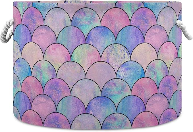 visesunny Storage Basket Magic Mermaid Scale Nursery Hamper Basket Clothes Toy Storage Organizer Bin Box Collapsible Laundry Bag for Kid Room,Playroom,Bathroom,Living Room,Dorm,Office