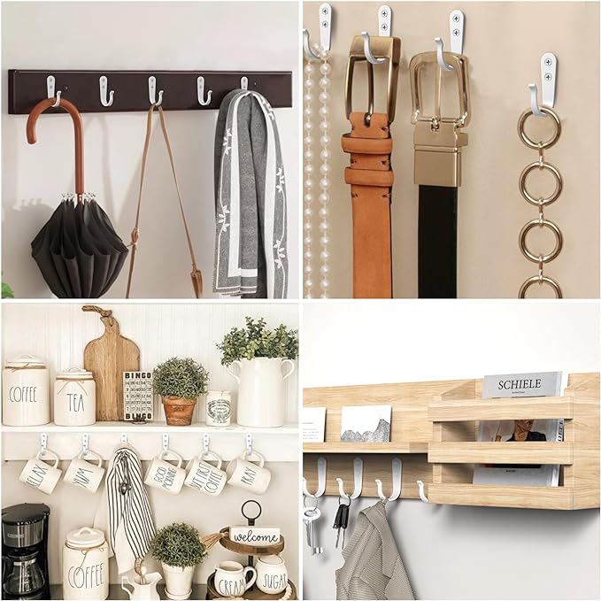 Hook for Hanging - 20PCS Hook for Hanging, Wall Hooks for Coats, Heavy Duty Single Prong Wall Hooks with 40 Pieces Screws (White)
