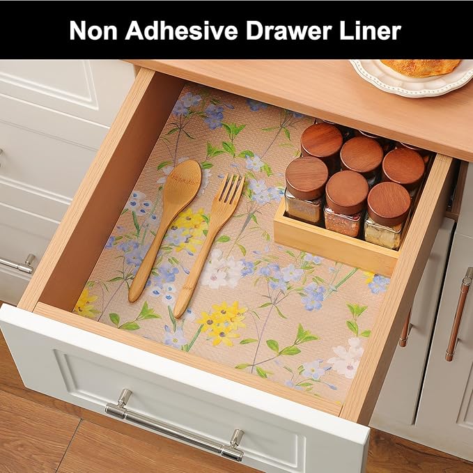 Cooyes Shelf Liner – Premium Non-Adhesive Cabinet & Drawer Liner for Kitchen – Waterproof Shelf Paper with Modern Pattern – Durable EVA Cabinet Mat – Easy to Cut （17.5" W x 78.7" L）