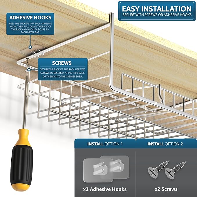 Sorbus Under Cabinet Can Organizer Hanging Basket– Pantry Under shelf basket for Canned Goods, Fruits, and Kitchen Storage – Rolling Can Dispenser Rack, wire shelf for Kitchen Pantry Organization