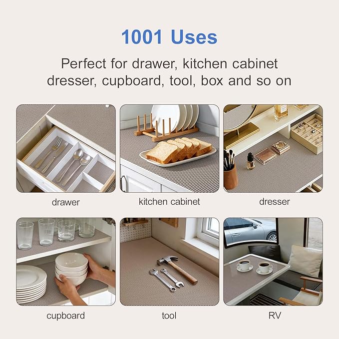 Shelf Liner Non Adhesive Cabinet and Drawer Liner,Upgrade Durable Folded Slip Great Grip Liners for Kitchen Cabinets, Storage, Desks, Dresser, 11.8 in x 9.8 ft, Wheat