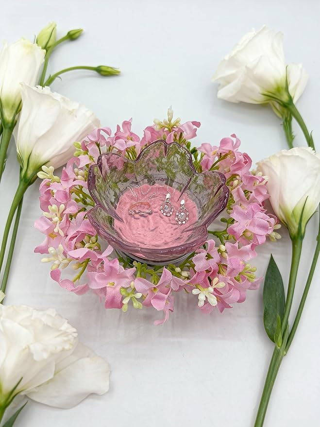 Mini Flower Ring Plate Jewelry Storage Tray Ring Holder for Dressing Table, Bedside Table, Room Bathroom Decoration, Cute Valentine's Day Christmas Birthday Gift for Women (pink flower)