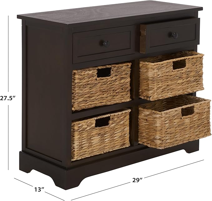 SAFAVIEH Home Collection â Herman Dark Chocolate Storage Unit, 2-Drawer 4-Basket Mixed-Material Organizer, Fully Assembled (AMH5702H)