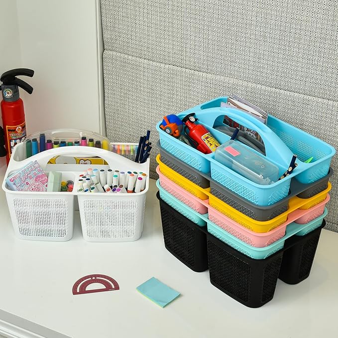 Plastic Gray Shower Caddy Basket, Divided Cleaning Portable Shower Basket with Handle Compartments Storage Organizer for Bathroom, College, Kitchen, Dorm Room Essentials