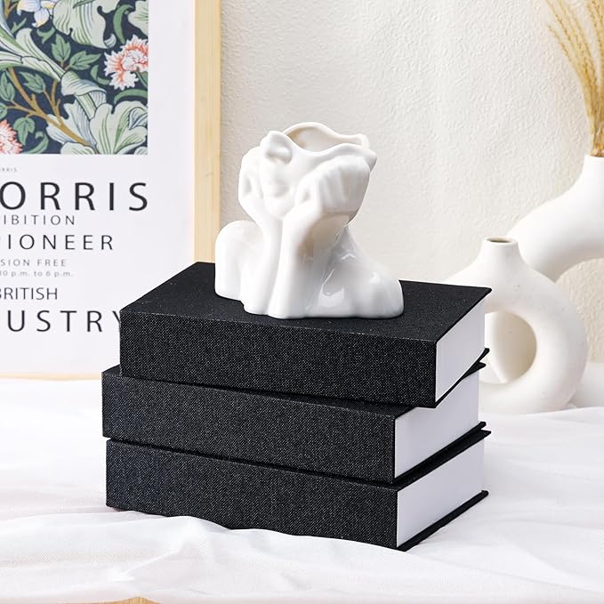 Tioncy 3 Pcs Fake Book Box Neutral Linen Book Box Decorative Faux Prop Storage for Farmhouse Home Decor shelf Table Card Photo DIY Keepsake Gift(8.6 x 6.1 x 1.8 Inch,Black)