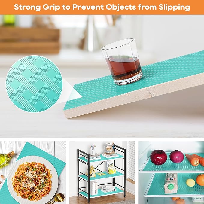 Blue Shelf Liners for Kitchen Cabinets Refrigerator Liners Waterproof & Oil-Proof Kitchen Cupboard Liner Drawer Mats EVA Material Non Adhesive Fridge Liner for Shelves 17.5 x 157.4 Inches