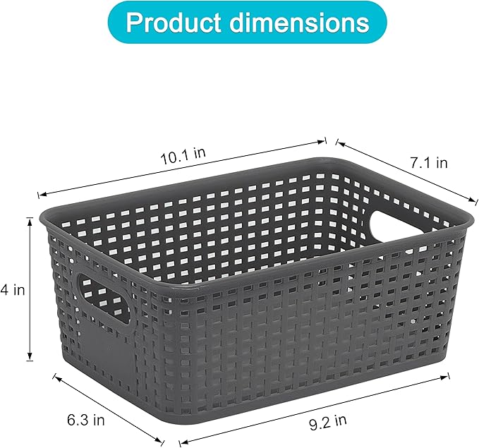Soddeph 3 Pack Plastic Storage Baskets with Handles,Stackable Organizer Bins for Closet, Bathroom, Kitchen, Office, Shelf and Cabinet Organization (Gray, Grid-3PACK)