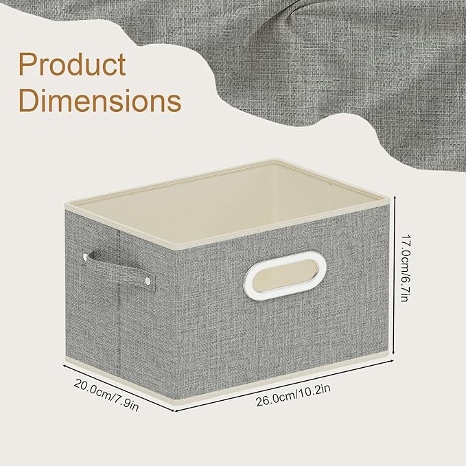 Fabric Open Storage Bins with Metal Handles, Collapsible Organizer Baskets, Foldable Cube Boxes for Shelves, Closet, Living Room, 10.2x7.9x6.7in, Grey, 2 Pack