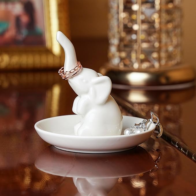 Elephant Ring Holder Ceramic Ring Dish, Jewelry Holder Dish Trinket Tray For Rings Earrings Trinkets Organizer, Christmas Birthday Bridesmaid Gifts for Women