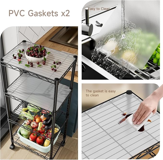 4 Tier Adjustable Storage Shelves Metal Utility Shelf Wire Shelving Unit Organizer Rack for Home Kitchen Office Bathroom Pantry Room 12" D x 18" W x 44" H