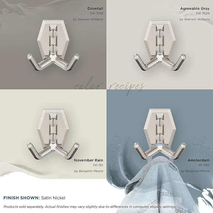 Amerock H37008G10 | Benton Double Prong Decorative Wall Hook | Satin Nickel Hook for Coats, Hats, Backpacks, Bags | Hooks for Bathroom, Bedroom, Closet, Entryway, Laundry Room, Office