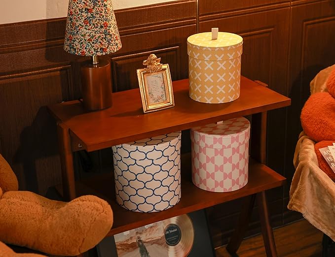 3-Piece Decorative Storage Boxes with Lids, Geometric Pattern, Blue Pink Yellow, Cardboard Keepsake Box Set, Wool Storage, Home Decor, Modern Decoration Organizer, Toy Bin,Shelf Decor