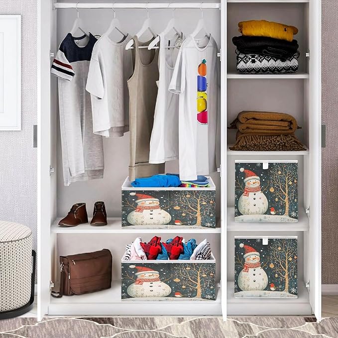 Bolaz Snowman and Bird Closet Organizers Storage Cubes Storage Bins Shelf Baskets Containers for Home Room Office,Rectangle