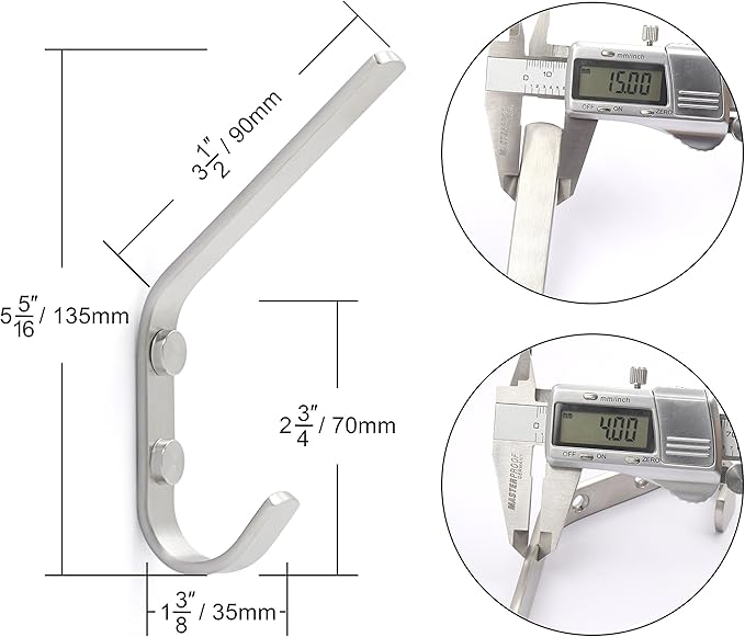 WEBI Coat Hook Wall Mounted - Heavy Duty Stainless Steel 304 Dual Wall Hook Rack – Double Prong Robe Hooks for Bathroom Kitchen Office Entryway Closet,Single Hook,5 Packs