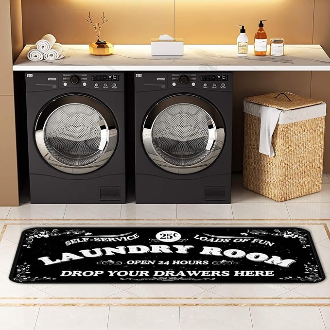 Laundry Room Long Rug Area Rug Non-Slip Floor Mat Waterproof Farmhouse Carpet for Kitchen 40" x 20"(Black-1)
