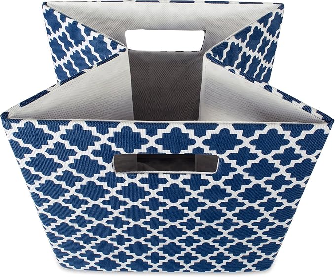 DII Hard Sided Collapsible Fabric Storage Container for Nursery, Offices, & Home Organization, (13x13x13) - Lattice Nautical Blue