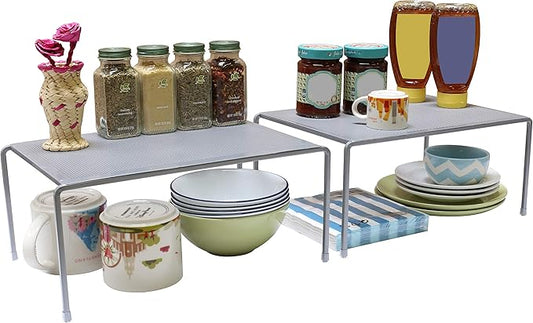 Deco Brothers Expandable Cabinet Shelf Organizer for Kitchen Cabinet and Counter, Grey