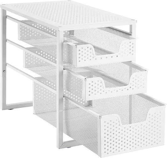 Simple Trending 3-Tier Under Sink Cabinet Organizer with Sliding Storage Drawer, Desktop Organizer for Kitchen Bathroom Office, Stackbale,White