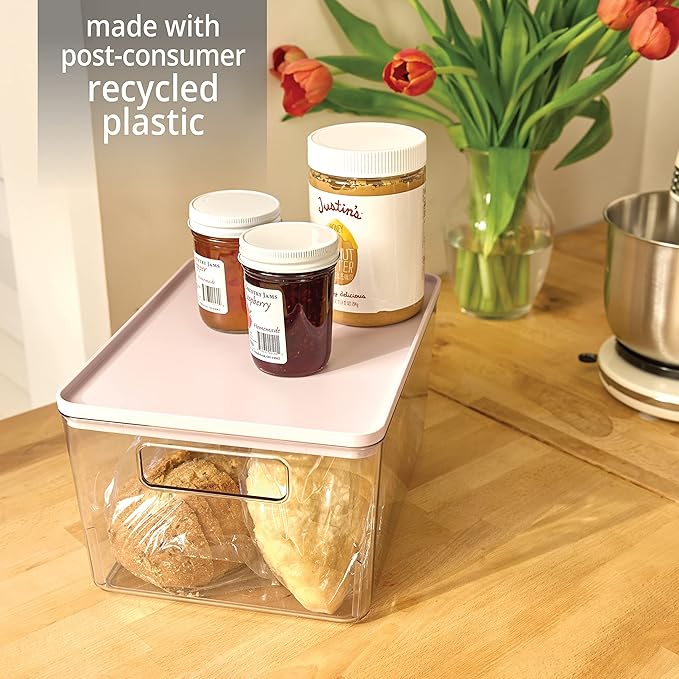 Rosanna Pansino x iDesign Recycled Plastic Kitchen Storage Bin with Lid, Clear Bin/Lavender Sprinkles Lid, 9" x 12" x 6"
