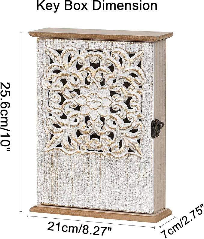 Key Holder for Wall Decorative Key Box Key Cabinet, Wooden Key Hooks Wall Mounted Key Hangers Rustic Key Rack with 6 Key Hooks for Home Office Entryway, Christmas Housewarming Gift