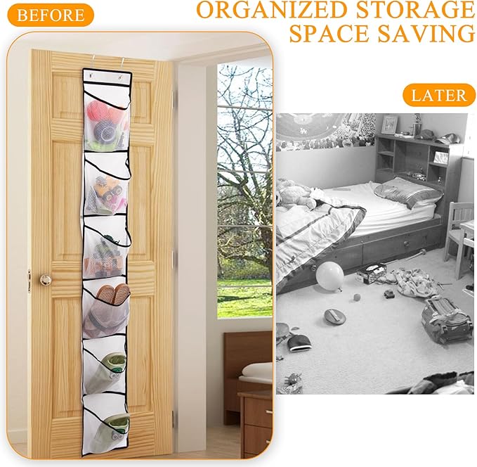 6 Large Breathable Mesh Pockets, Over The Door Shoe Organizer, Boots Hanging Storage Shoe Rack for Closet, Accessories - - White