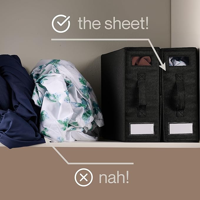 LOFT + IVY Sheet Organizers and Storage â Bed Sheet Holders Box for Linen Closet, Foldable Bedding Storage with Handles, Label Slot, Closure