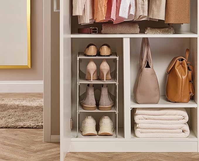 Joseph Joseph Level Adjustable Tier Shoe Rack Organizer, Durable Shelves and Sturdy Steel Frame, Holds 4 Pairs