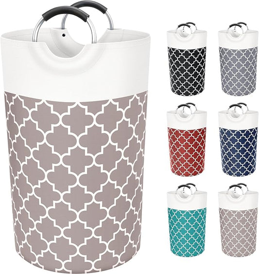 Large Laundry Basket Laundry Hamper Bag Washing Bin Clothes Bag Collapsible Tall with Handles Waterproof Travel Bathroom College Essentials Storage for College Dorm, Family (Khaki) 82L
