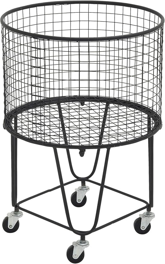 CosmoLiving by Cosmopolitan Metal Storage Cart Deep Set Rolling Mesh Laundry Basket , 18" x 18" x 24", Black