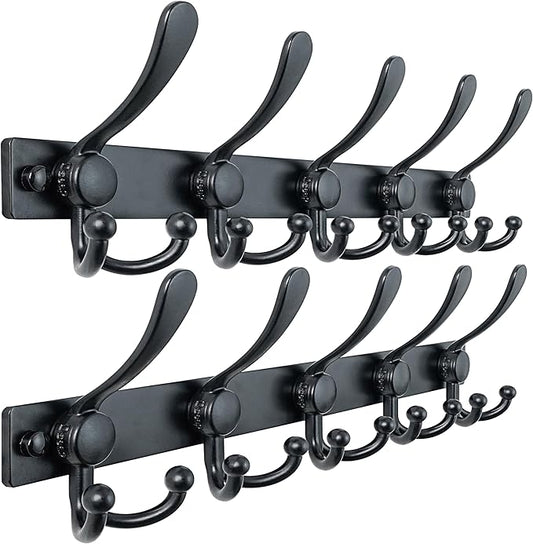 Dseap Coat Rack Wall Mount 2.0 Pro: Heavy Duty 300% Thicker, 16" Stud Mount, Stainless Steel Wall Coat Hooks Hanger for Clothes Jackets Hats Entryway Closet, MaxStrong Series, Black, Pack of 2