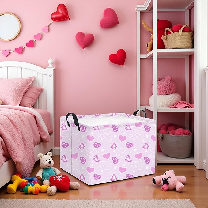 Rectangular Valentines Basket for Women Girls Storage Bin Organizer Box Shelf Room Decor(Fancy Heart)