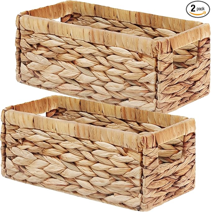 Vagusicc Storage Basket Wicker Baskets for Organizing with Handles Decorative Storage Bins for Countertop Toilet Paper Basket for Toilet Tank Top Small Baskets (13.2x8x6.3 inch, 2 Pack)