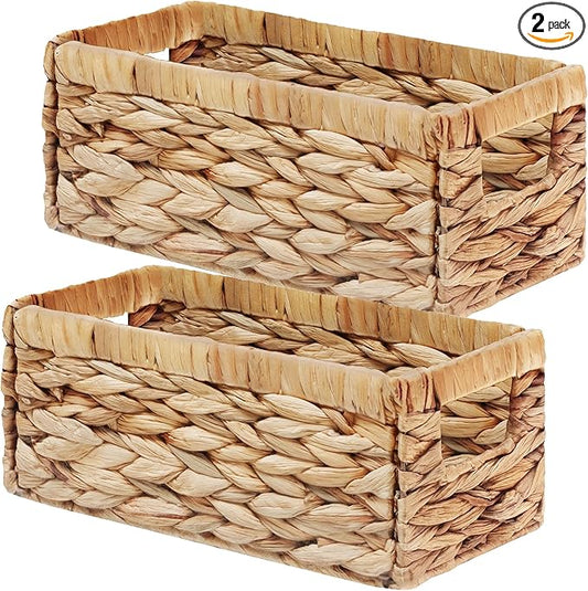 Vagusicc Storage Basket Wicker Baskets for Organizing with Handles Decorative Storage Bins for Countertop Toilet Paper Basket for Toilet Tank Top Small Baskets (13.2x8x6.3 inch, 2 Pack)